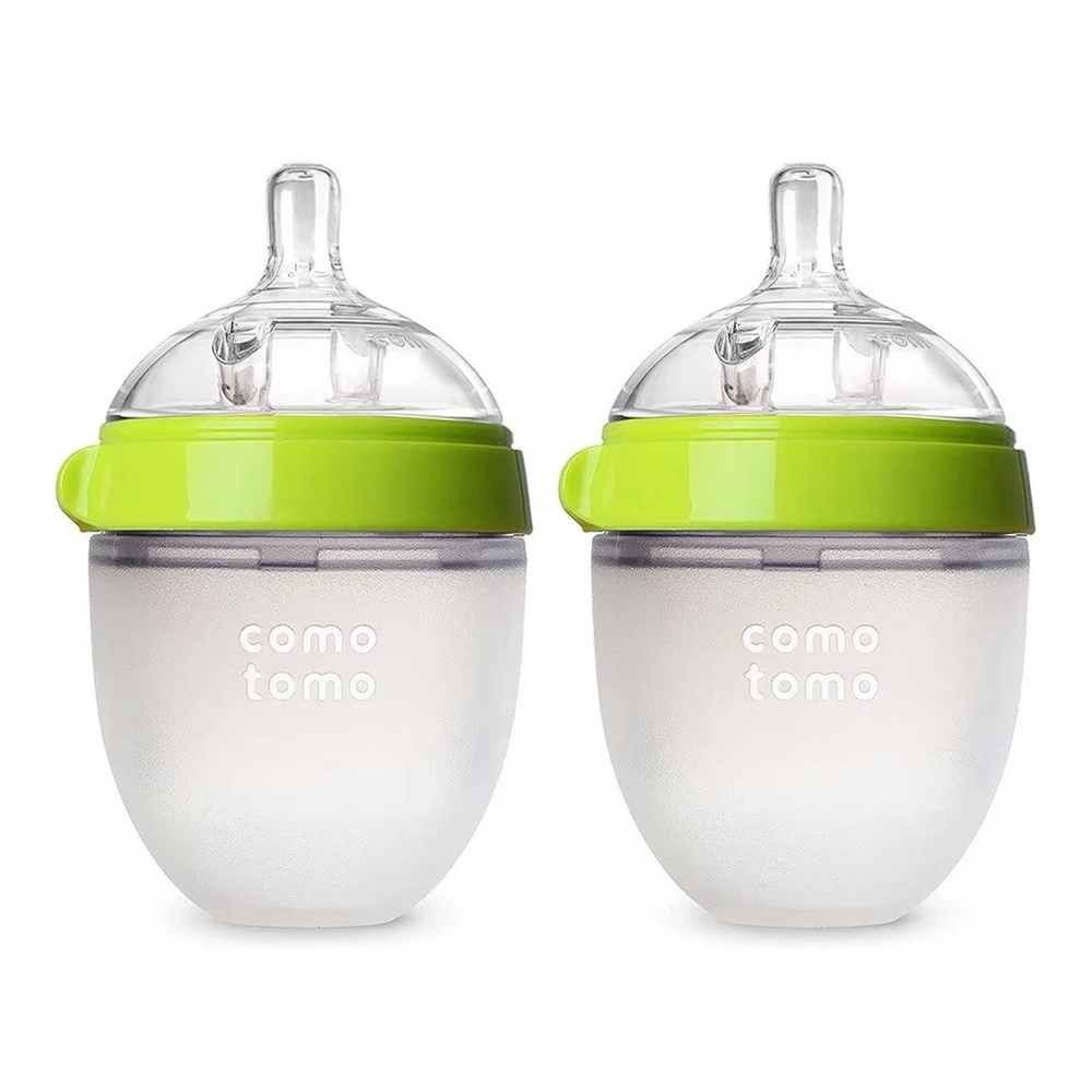 Comotomo Baby Bottle Double Pack, 5oz Green, Silicone Anti-Colic Feeding Bottles